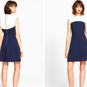Kate Spade Funnel Neck Sponge Crepe Colorblock navy & ivory mini dress Sz 6